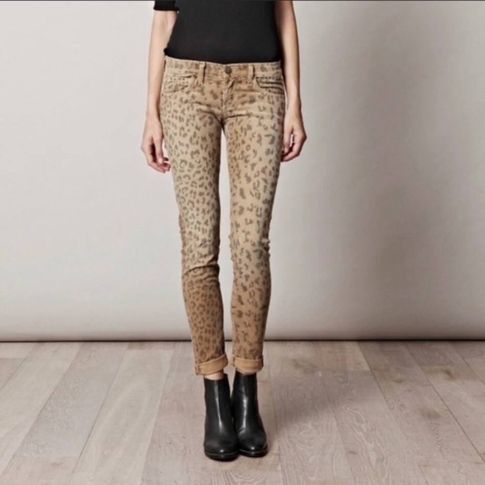Current/Elliott Camel Leopard Skinny Ankle Jeans 0